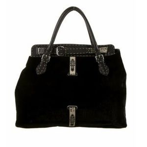 Fendi Grand Selleria Black Velvet and Leather Tote Horse Bag